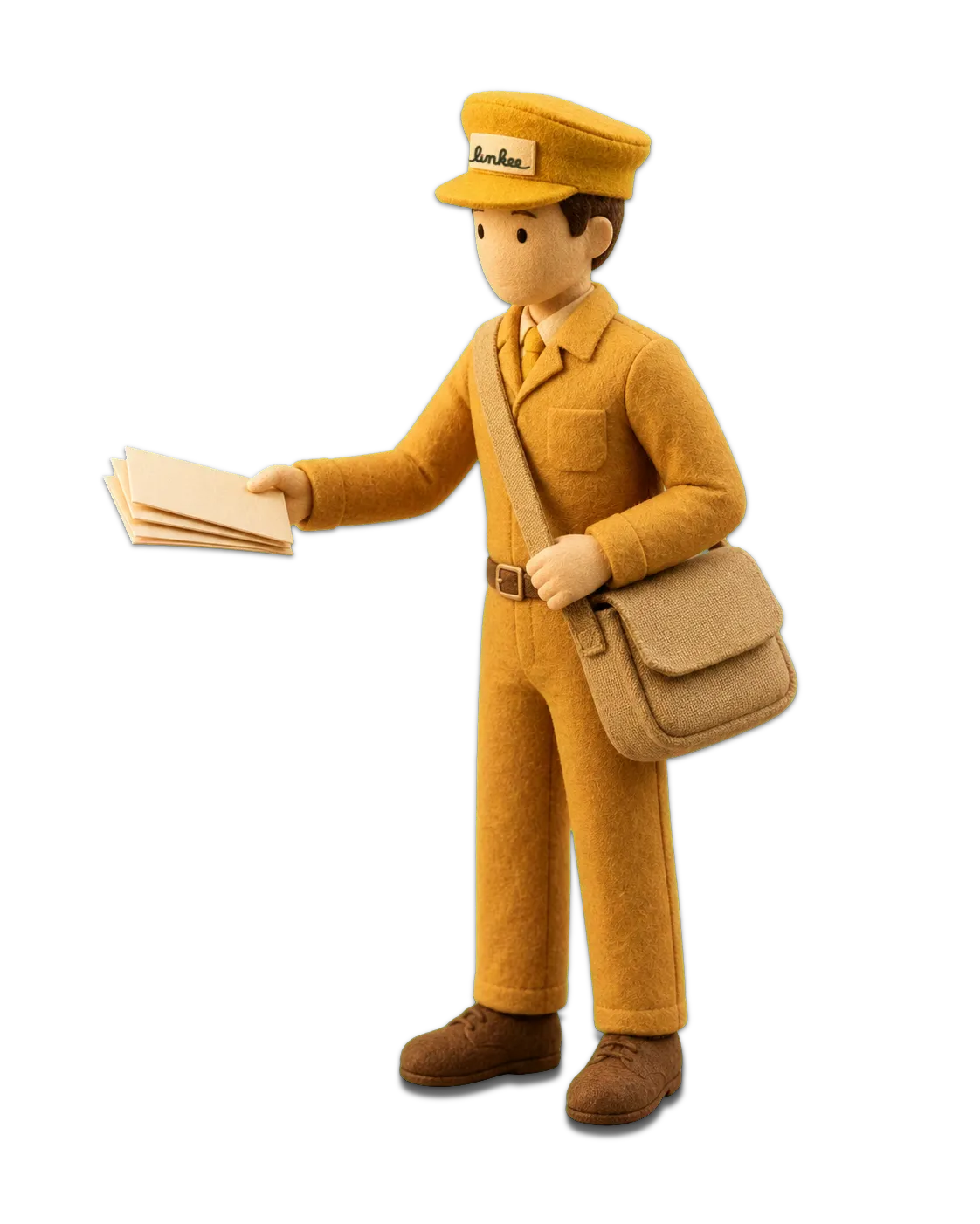 A miniature Linkee postman delivering envelopes